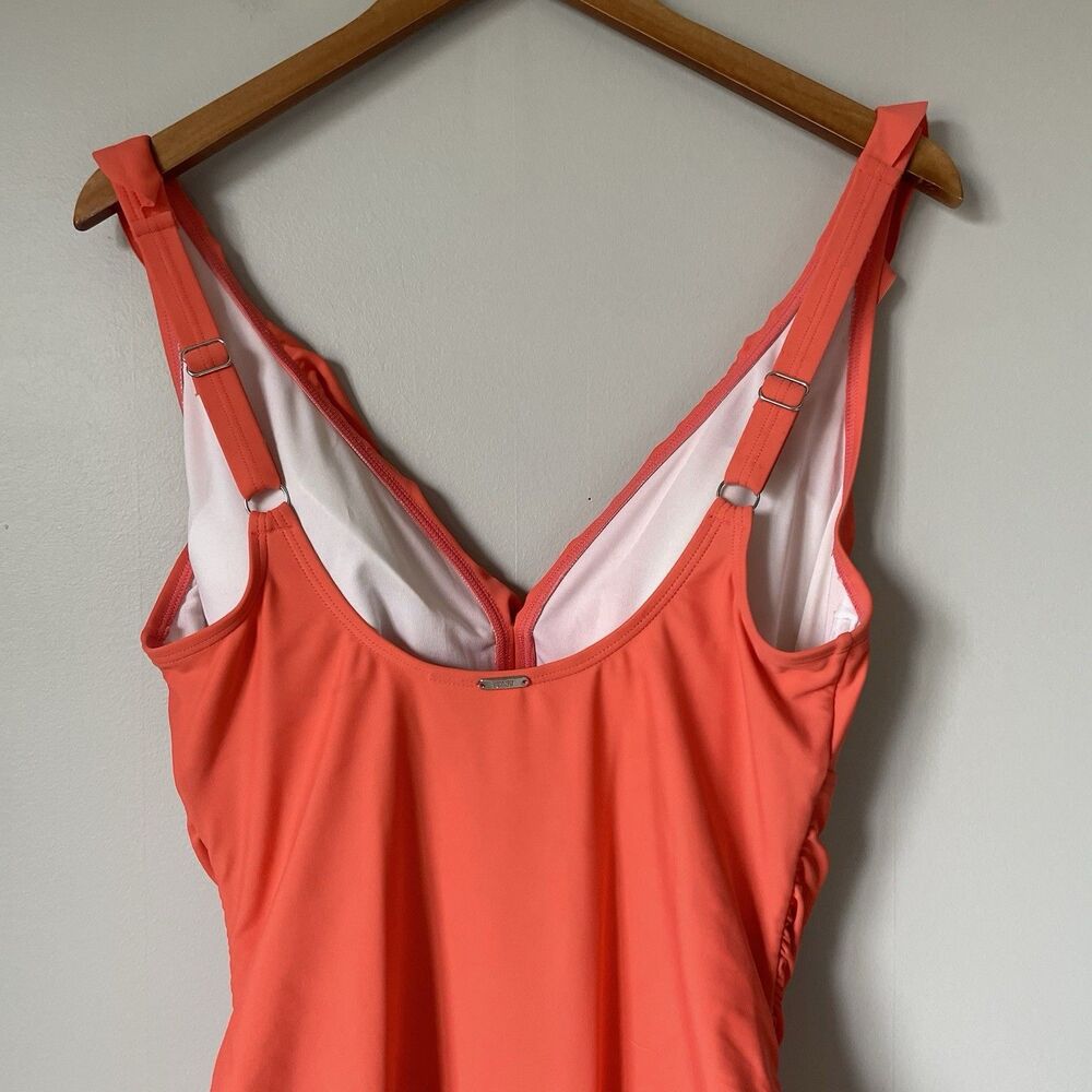 DKNY Swimsuit One Piece Coral Orange Pink Ruffles Women's Size 14 - Picture 4 of 8